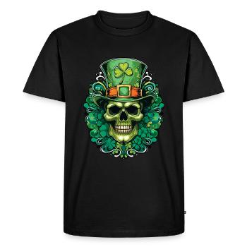 Crâne de la Saint-Patrick avec trèfle et chapeau haut de forme - T-shirt Premium bio Homme - noir - Devant - Nico (187cm)
