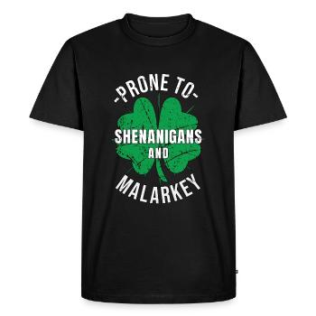 St. Patrick's Day Prone to Shenanigans and Malarkey - Men's Premium Organic T-Shirt - black - Front - Nico (187cm)