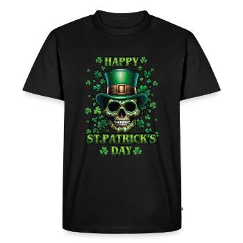 Happy St Patrick's Day Skull with Shamrocks - Men's Premium Organic T-Shirt - black - Front - Nico (187cm)