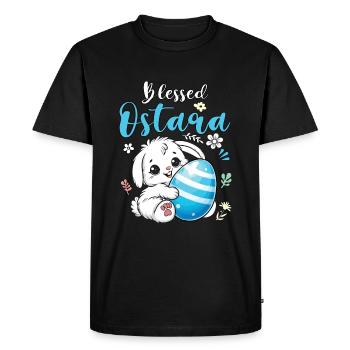 Lapin Ostara avec motif d’œuf - T-shirt Premium bio Homme - noir - Devant - Nico (187cm)
