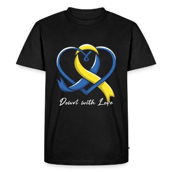 Syndrome de Down Amour Supporter Cœur - T-shirt Premium bio Homme - noir - Devant - Nico (187cm)