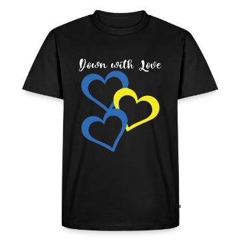 À bas l’amour Cœurs trisomiques - T-shirt Premium bio Homme - noir - Devant - Nico (187cm)