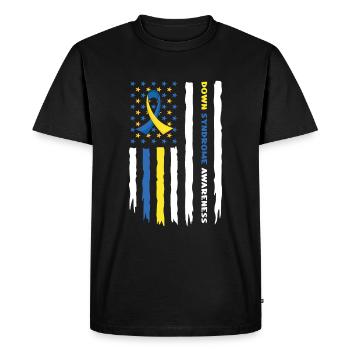 Drapeau de sensibilisation au syndrome de Down avec couleurs - T-shirt Premium bio Homme - noir - Devant - Nico (187cm)