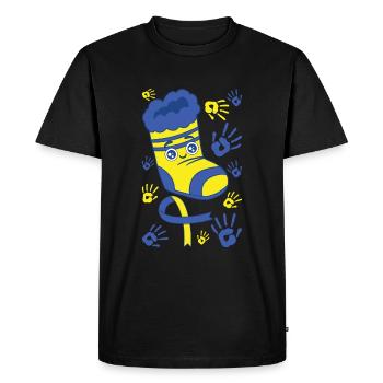 Chaussettes et empreintes de mains heureuses pour le syndrome de Down - T-shirt Premium bio Homme - noir - Devant - Nico (187cm)