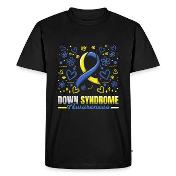Sensibilisation au syndrome de Down avec des fleurs de cœur - T-shirt Premium bio Homme - noir - Devant - Nico (187cm)