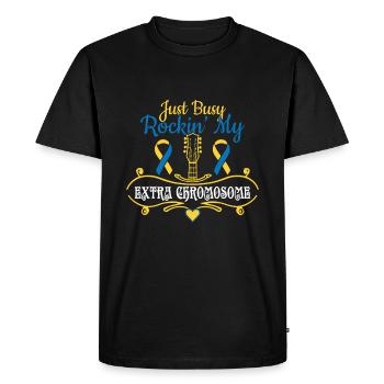 Syndrome de Down : je suis juste occupé à faire vibrer mon extra - T-shirt Premium bio Homme - noir - Devant - Nico (187cm)