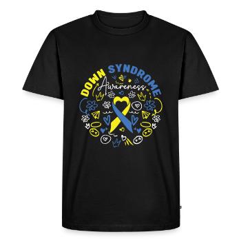 Sensibilisation au syndrome de Down Coeur Ruban Jaune - T-shirt Premium bio Homme - noir - Devant - Nico (187cm)