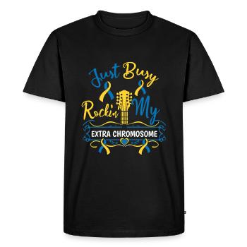 Down Syndrome Rockin' My Extra Chromosome - Men's Premium Organic T-Shirt - black - Front - Nico (187cm)