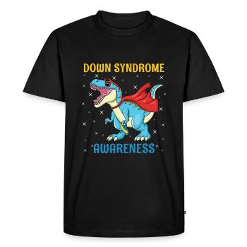 Sensibilisation au syndrome de Down des super-héros dinosaures - T-shirt Premium bio Homme - noir - Devant - Nico (187cm)