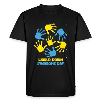 World Down Syndrome Day Handprints - Men's Premium Organic T-Shirt - black - Front - Nico (187cm)