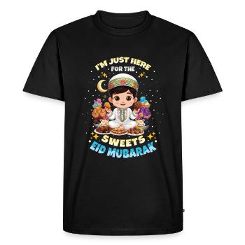 Je ne suis là que pour les bonbons de l’Aïd Moubarak - T-shirt Premium bio Homme - noir - Devant - Nico (187cm)