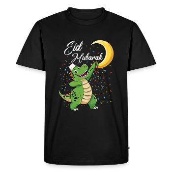 Dinosaure de l’Aïd Moubarak avec croissant de lune et confettis - T-shirt Premium bio Homme - noir - Devant - Nico (187cm)