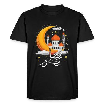 Aïd Moubarak avec mosquée et motif de lune - T-shirt Premium bio Homme - noir - Devant - Nico (187cm)