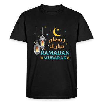Aïd Moubarak Ramadan Moubarak avec des lanternes et la lune - T-shirt Premium bio Homme - noir - Devant - Nico (187cm)