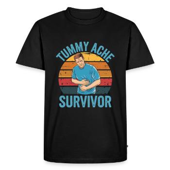 Stomachache Survivor Humorous Belly Ache Design - Men's Premium Organic T-Shirt - black - Front - Nico (187cm)