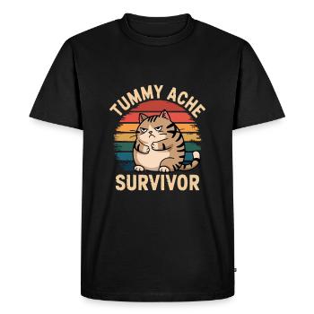 Tummy Ache, Survivalist, Cat, Retro, Sunset - Men's Premium Organic T-Shirt - black - Front - Nico (187cm)