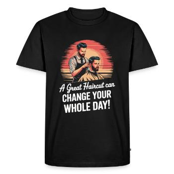 Une belle coupe de cheveux peut changer toute votre journée ! - T-shirt Premium bio Homme - noir - Devant - Nico (187cm)