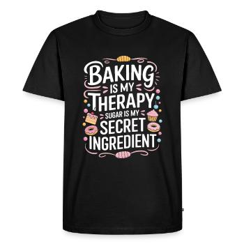La pâtisserie est ma thérapie ; Le sucre est mon ingrédient secret - T-shirt Premium bio Homme - noir - Devant - Nico (187cm)