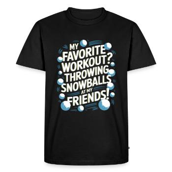Mon entraînement préféré ? Lancer des boules de neige sur ma frite - T-shirt Premium bio Homme - noir - Devant - Nico (187cm)