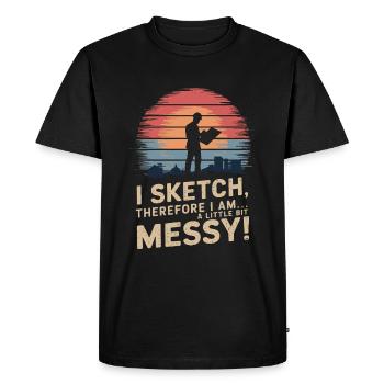 Je dessine, donc je suis... un peu salissant ! - T-shirt Premium bio Homme - noir - Devant - Nico (187cm)
