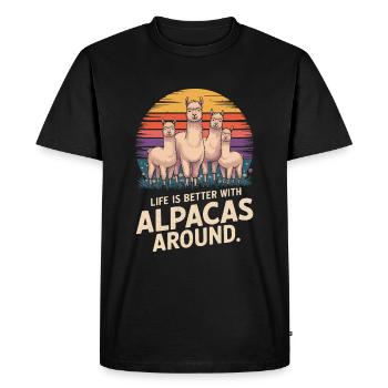 Life is better with alpacas around. - Men's Premium Organic T-Shirt - black - Front - Nico (187cm)