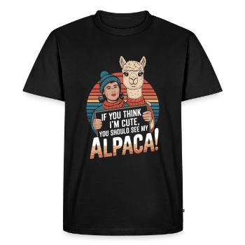 If you think I’m cute, you should see my alpaca! - Men's Premium Organic T-Shirt - black - Front - Nico (187cm)