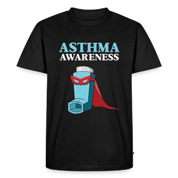 Conscience de l’asthme Motif d’inhalateur de super-héros - T-shirt Premium bio Homme - noir - Devant - Nico (187cm)