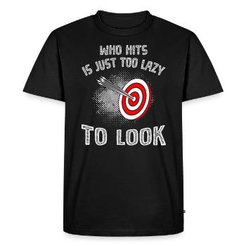Qui frappe est trop paresseux pour chercher archer - T-shirt Premium bio Homme - noir - Devant - Nico (187cm)
