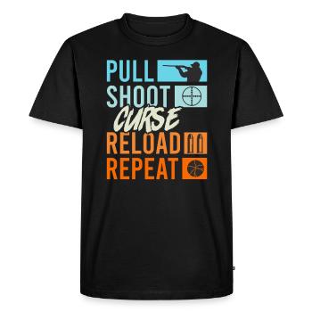 Pull Shoot Curse Reload Repeat Clay Pigeon Shooting - Men's Premium Organic T-Shirt - black - Front - Nico (187cm)