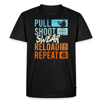 Pull Shoot Curse Reload Repeat Clay Pigeon Shooting - Men's Premium Organic T-Shirt - black - Front - Nico (187cm)