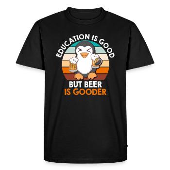 Education is good but beer is good beer drinker - Men's Premium Organic T-Shirt - black - Front - Nico (187cm)