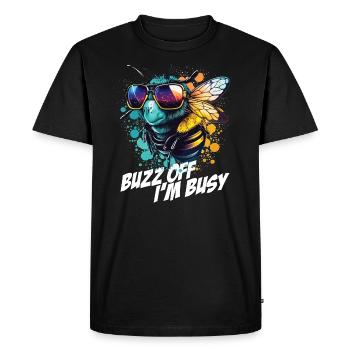 Bumblebee with sunglasses Buzz Off I'm Busy - Men's Premium Organic T-Shirt - black - Front - Nico (187cm)