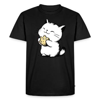 Chat mange du fromage Dessin de chaton mignon - T-shirt Premium bio Homme - noir - Devant - Nico (187cm)