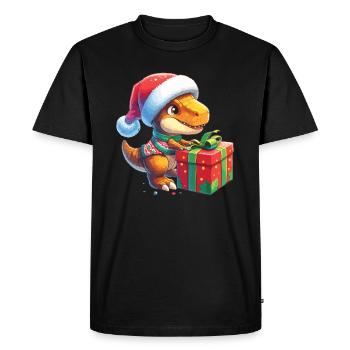 Le Père Noël T-Rex Dino déballe des cadeaux - T-shirt Premium bio Homme - noir - Devant - Nico (187cm)