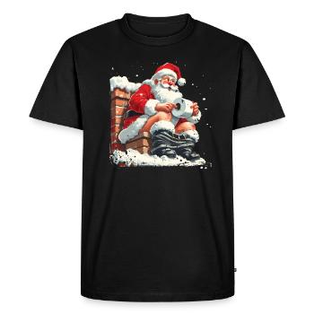 Père Noël assis sur les toilettes cheminées - T-shirt Premium bio Homme - noir - Devant - Nico (187cm)