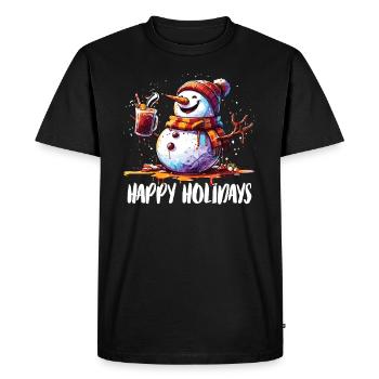 Snowman drinking mulled wine Happy Holidays - Men's Premium Organic T-Shirt - black - Front - Nico (187cm)