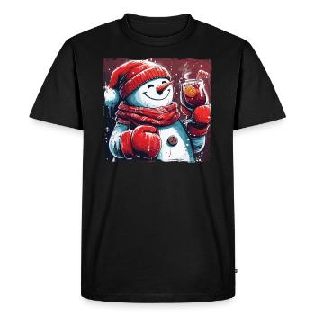 Bonhomme de neige buvant du vin chaud Marché de Noël - T-shirt Premium bio Homme - noir - Devant - Nico (187cm)