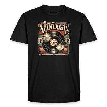 Retro Vinyl Vintage Legend 1976 Birthday - Men's Premium Organic T-Shirt - black - Front - Nico (187cm)