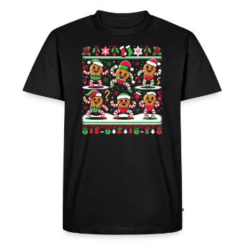 Dancing Gingerbread Elven Ugly Christmas Sweater - Men's Premium Organic T-Shirt - black - Front - Nico (187cm)