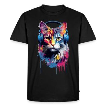 Chat Maine Coon coloré avec des écouteurs - T-shirt Premium bio Homme - noir - Devant - Nico (187cm)