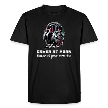 Joueur au travail Entrez à vos risques et périls Beruf Arbeit - T-shirt Premium bio Homme - noir - Devant - Nico (187cm)