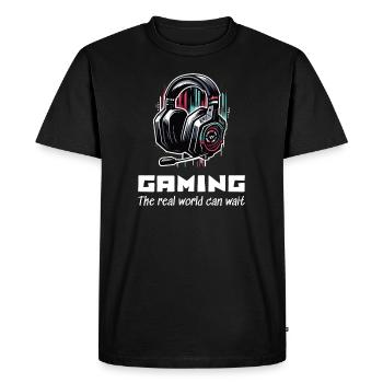 Gaming The real world can wait Gamer Sayings Shirt - Men's Premium Organic T-Shirt - black - Front - Nico (187cm)