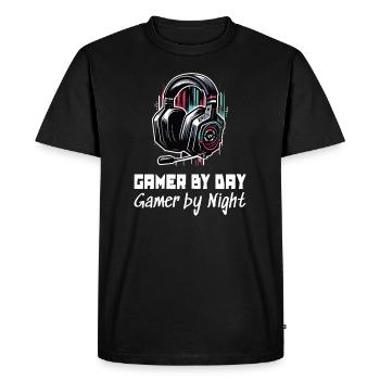 Gamer de jour comme de nuit Gaming Sleep Shirt - T-shirt Premium bio Homme - noir - Devant - Nico (187cm)