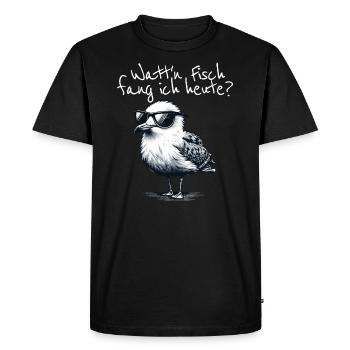 Watt'n Fisch fang ich heute Coole Möwe Spruch - Männer Premium Bio T-Shirt - Schwarz - Vorne - Nico (187cm)