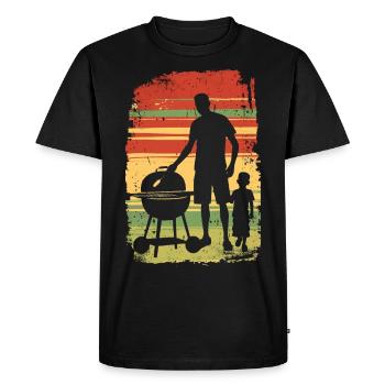Père et fils griller BBQ Fête des pères - T-shirt Premium bio Homme - noir - Devant - Nico (187cm)