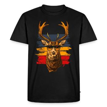 Cerf avec lunettes de soleil vintage - T-shirt Premium bio Homme - noir - Devant - Nico (187cm)