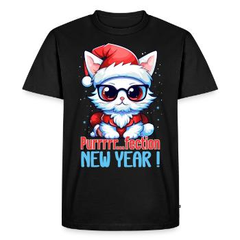 Fluffy white Mrrrrr... Perfect kitten, New Year - Men's Premium Organic T-Shirt - black - Front - Nico (187cm)