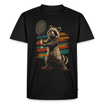 Raton laveur jouant au tennis - T-shirt Premium bio Homme - noir - Devant - Nico (187cm)