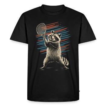 Raton laveur jouant au tennis - T-shirt Premium bio Homme - noir - Devant - Nico (187cm)