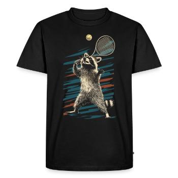 Raton laveur jouant au tennis - T-shirt Premium bio Homme - noir - Devant - Nico (187cm)